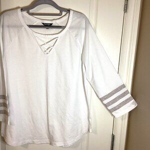 George Women's White 3/4 Sleeve Top Semi Sheer T-Shirt Size L Casual Stretchy